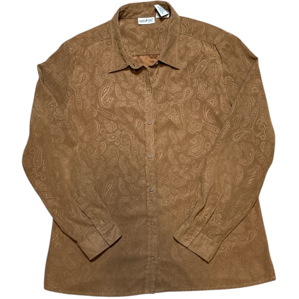 Vintage Y2K White Stag Faux Suede Paisley Shirt Brown “Sweet Tea” Women’s Large